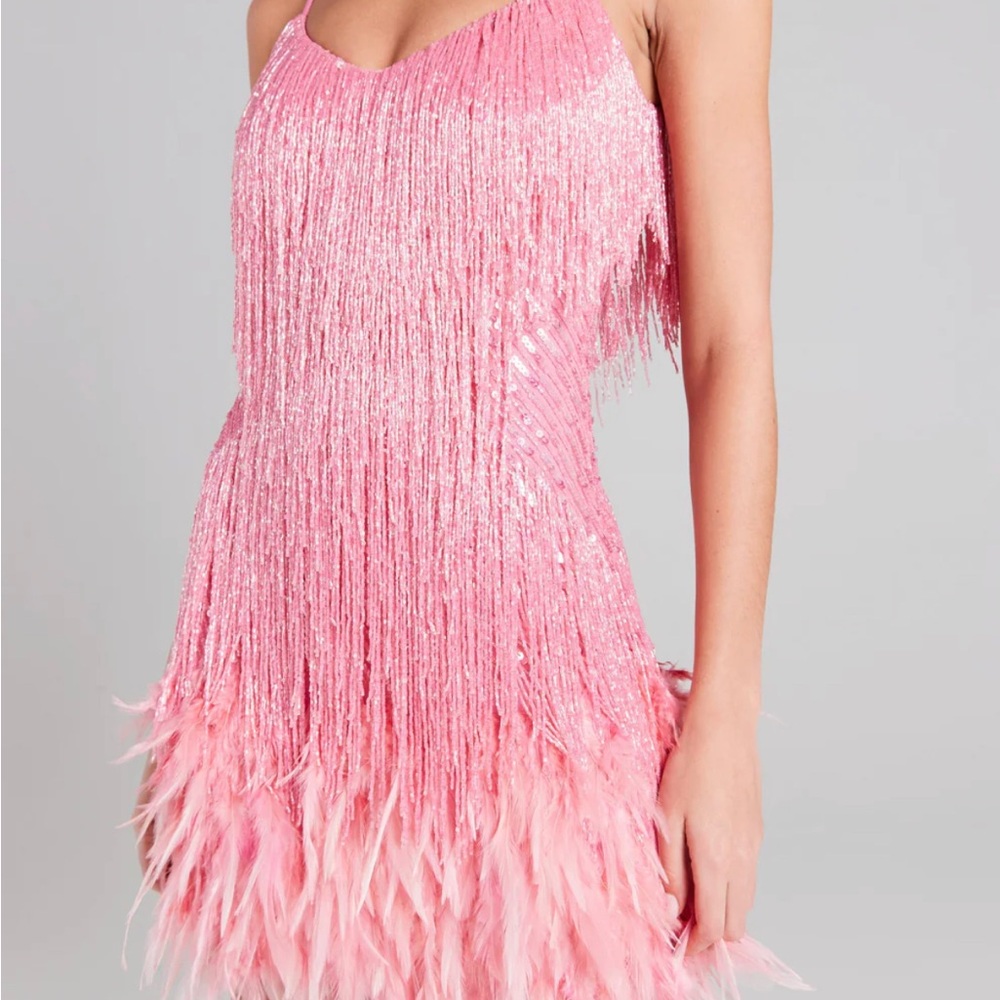 Nadine Merabi Pink Beaded Mini Dress
